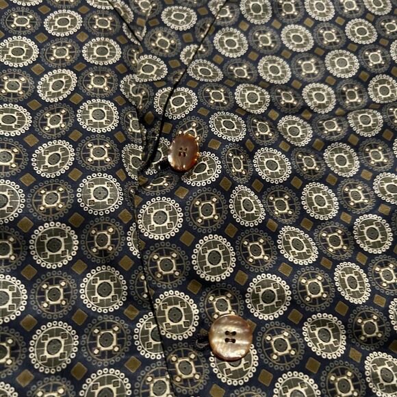 Lebow Clothes 100% Silk Blazer Gold Navy Pattern Sz 48 Made in USA Vintage - Picture 9 of 9